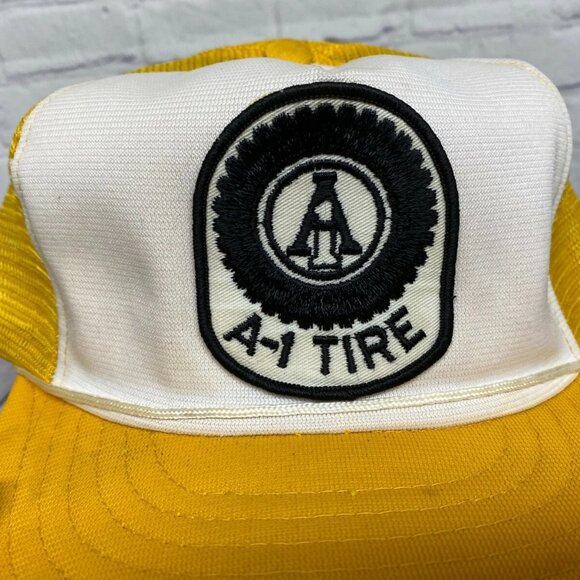 Vintage A1 Tires Trucker Hat Mesh Rope Cap Snapback Embroidered Patch Yellow - Picture 5 of 9